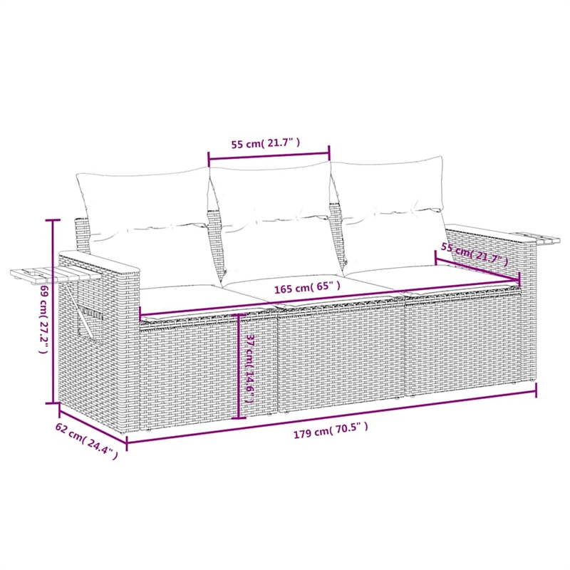 Afuera Living Contemporary Synthetic Poly Rattan  Sofa Set in Beige