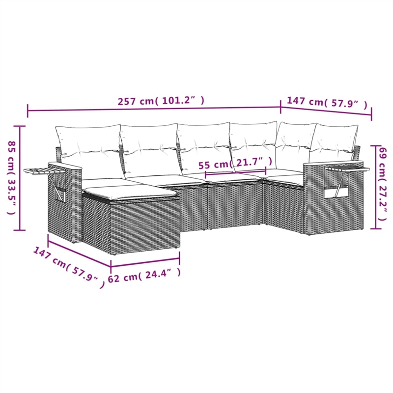 Afuera Living Contemporary Synthetic Poly Rattan  Sofa Set in Beige