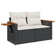 Afuera Living Contemporary 7 Piece Poly Rattan Sofa Set in Black/Cream