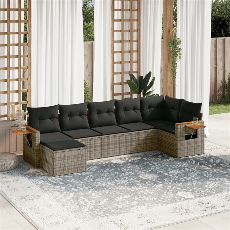 Afuera Living Contemporary Synthetic Poly Rattan 7 Piece  Sofa Set in Gray