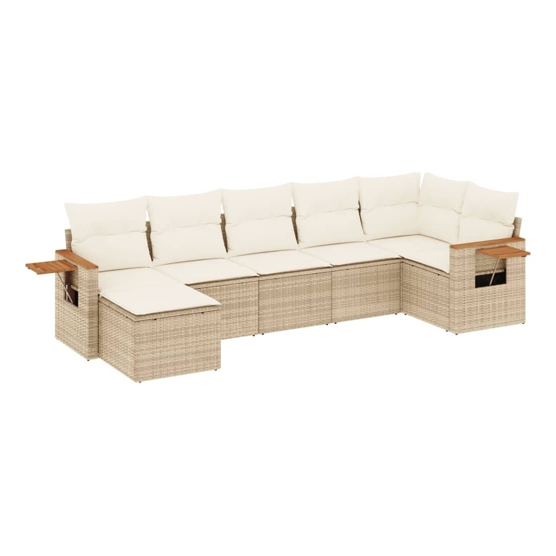 Afuera Living 7 Piece Poly Rattan Large Sofa Set in Cream/Beige