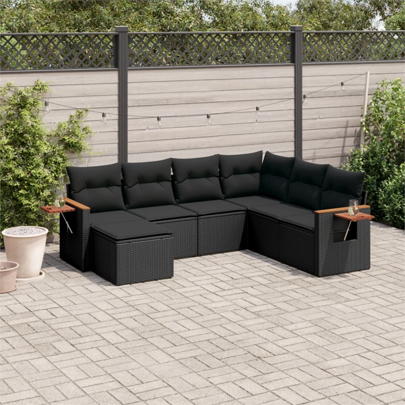 Afuera Living Contemporary 7 Piece Poly Rattan Sofa Set in Black