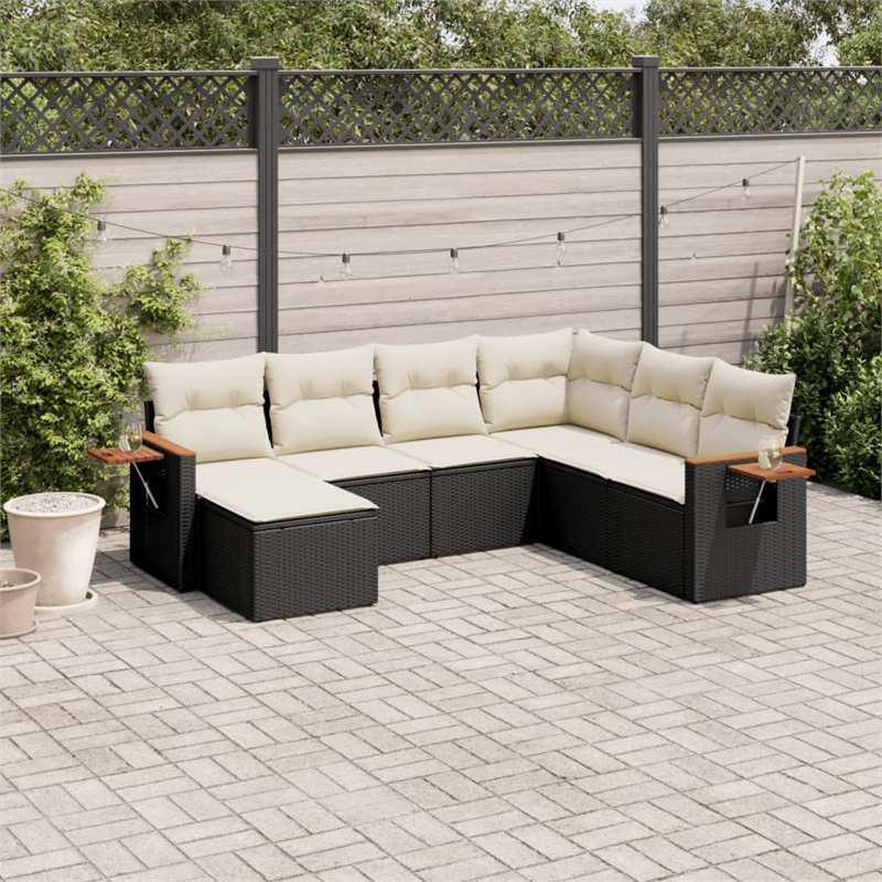 Afuera Living Contemporary Synthetic Poly Rattan Sofa Set in Black/Cream