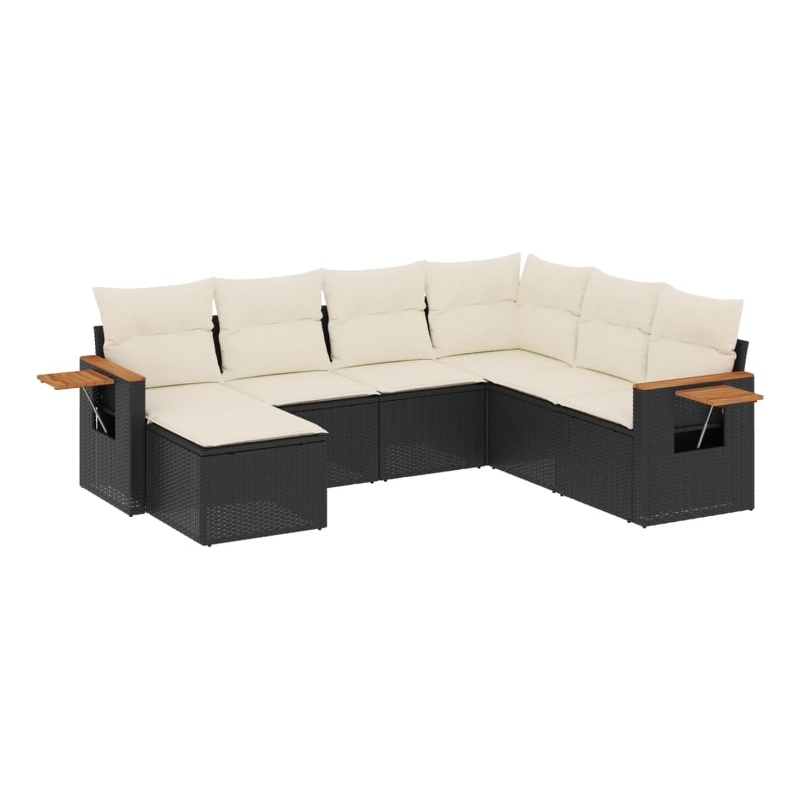 Afuera Living Contemporary Synthetic Poly Rattan Sofa Set in Black/Cream