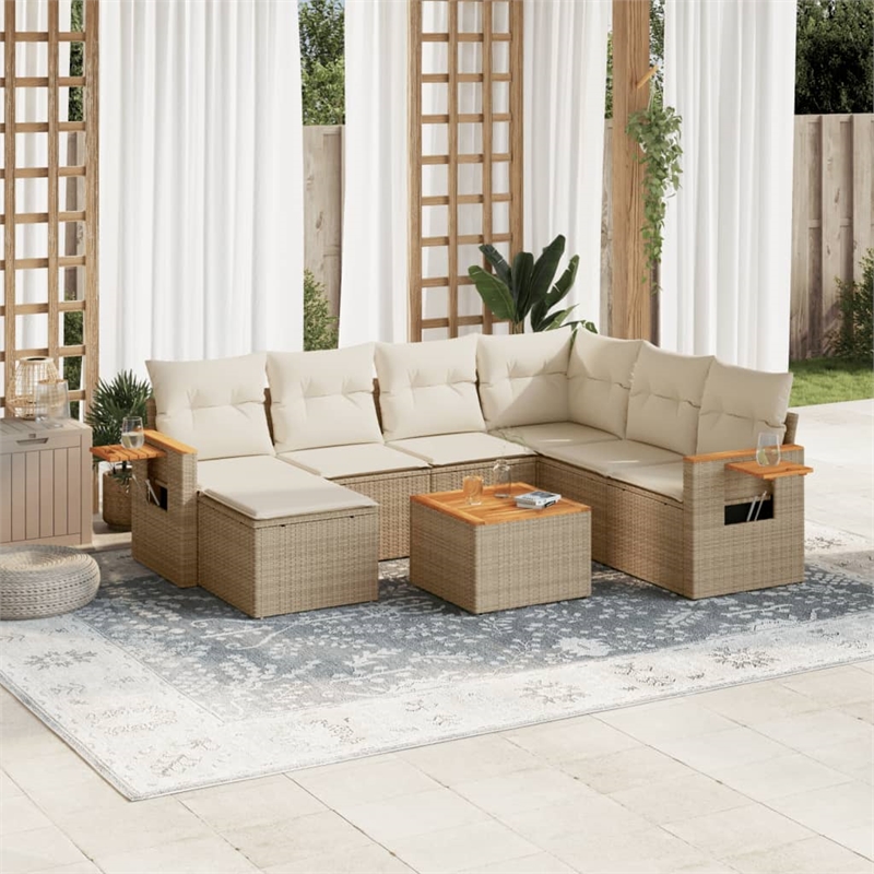 Afuera Living Contemporary Synthetic Poly Rattan  Sofa Set in Beige