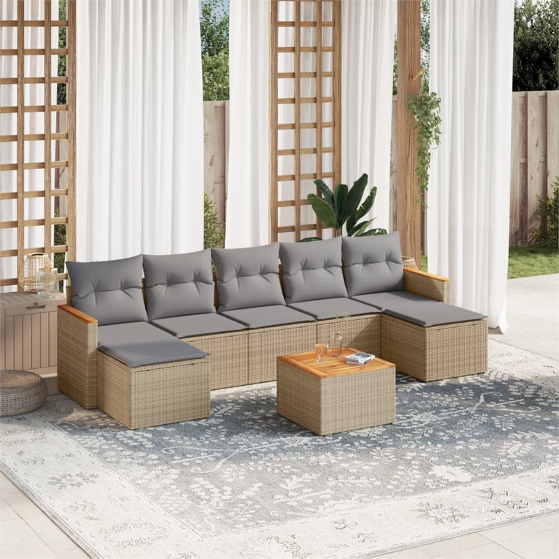 Afuera Living 8 Piece Poly Rattan Small Sofa Set in Gray/Beige