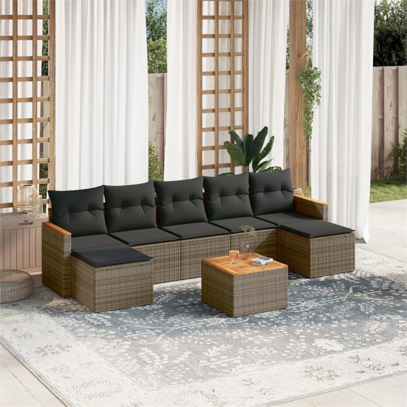 Afuera Living Contemporary 8 Piece Poly Rattan Sofa Set in Gray
