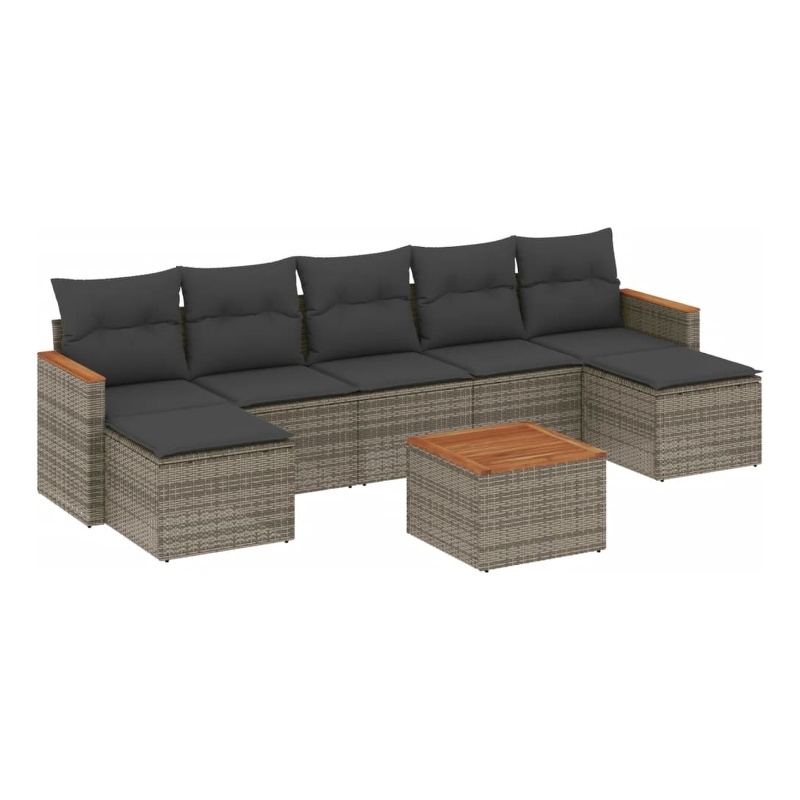 Afuera Living Contemporary 8 Piece Poly Rattan Sofa Set in Gray