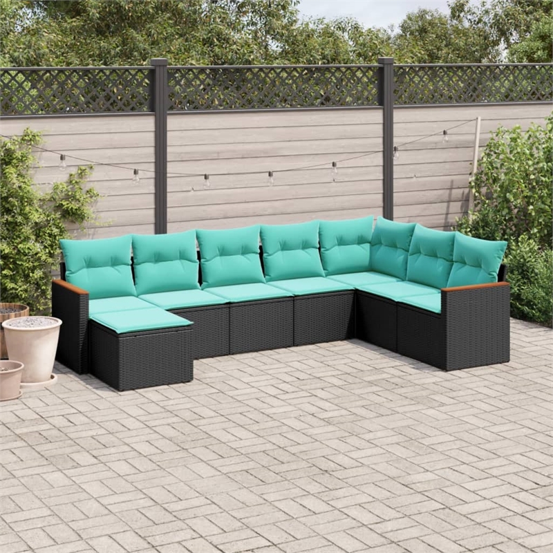 Afuera Living 8 Piece Poly Rattan Patio Sofa Set in Black/Blue