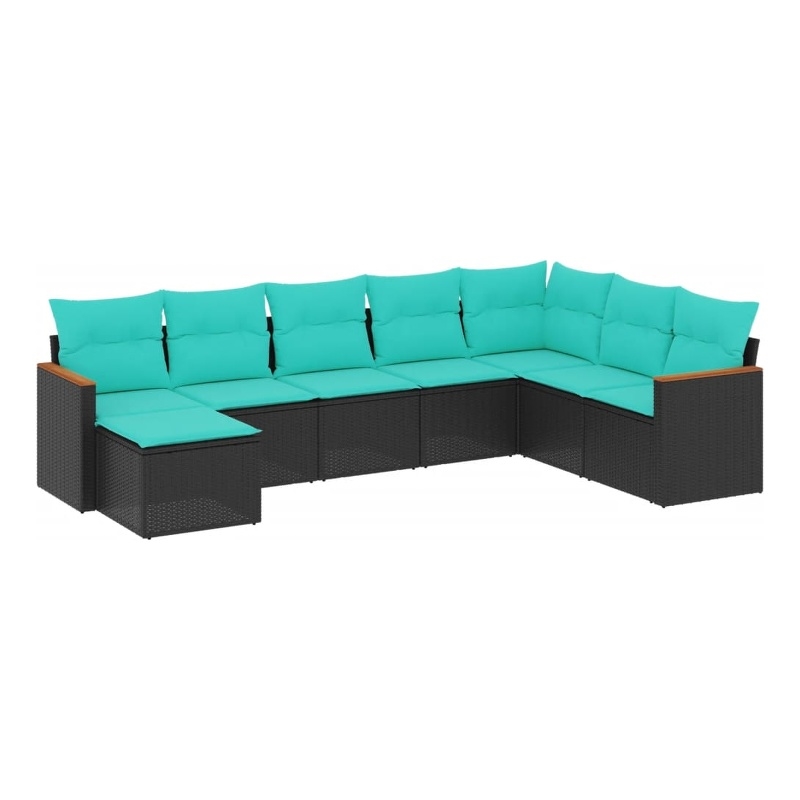 Afuera Living 8 Piece Poly Rattan Patio Sofa Set in Black/Blue