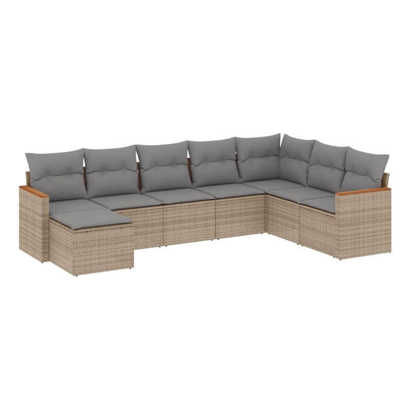 Afuera Living Contemporary 8 Piece Poly Rattan Sofa Set in Gray/Beige