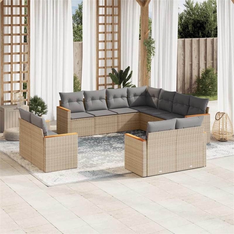 Afuera Living Contemporary 11 Piece Poly Rattan Sofa Set in Gray/Beige