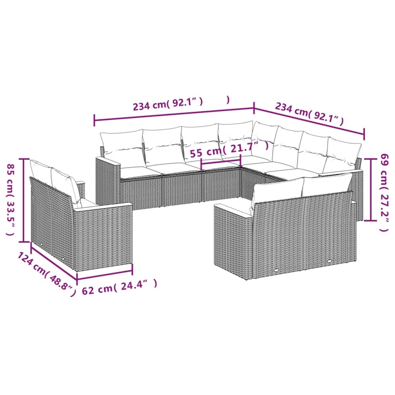 Afuera Living Contemporary 11 Piece Poly Rattan Sofa Set in Gray/Beige