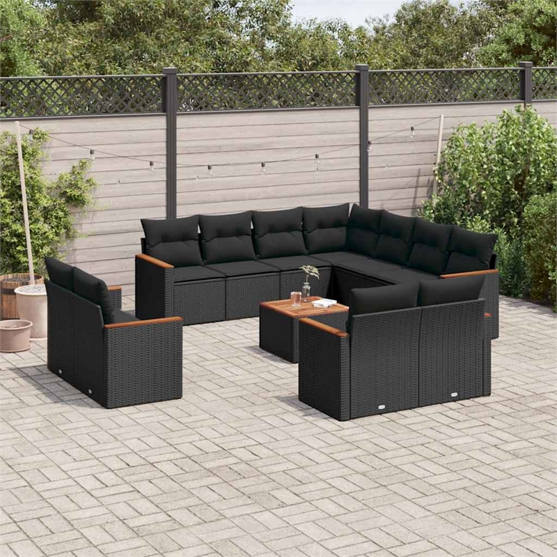 Afuera Living Contemporary 12 Piece Poly Rattan Sofa Set in Black