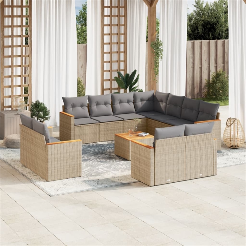 Afuera Living Contemporary 12 Piece Poly Rattan Sofa Set in Gray/Beige