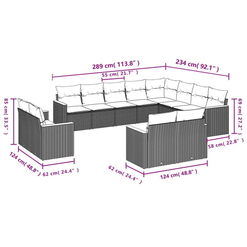 Afuera Living 12 Piece Poly Rattan Small Sofa Set in Cream/Beige