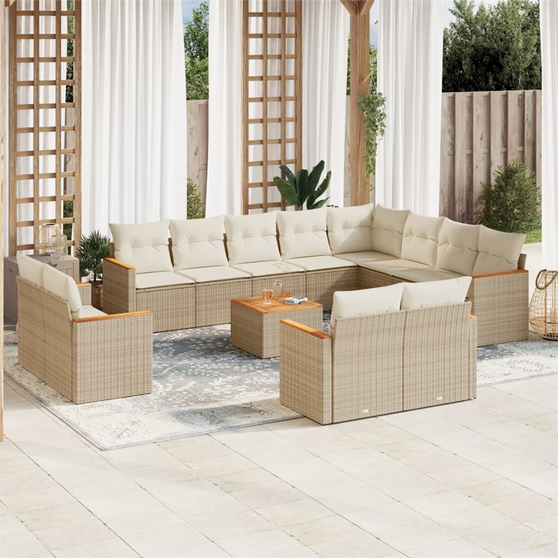 Afuera Living Contemporary 13 Piece Poly Rattan Sofa Set in Cream/Beige