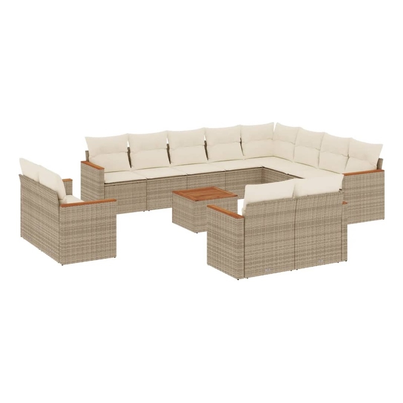 Afuera Living Contemporary 13 Piece Poly Rattan Sofa Set in Cream/Beige