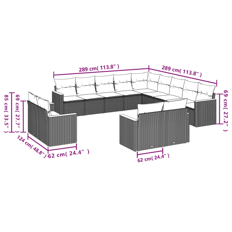 Afuera Living Contemporary Poly Rattan Large Sofa Set in Black