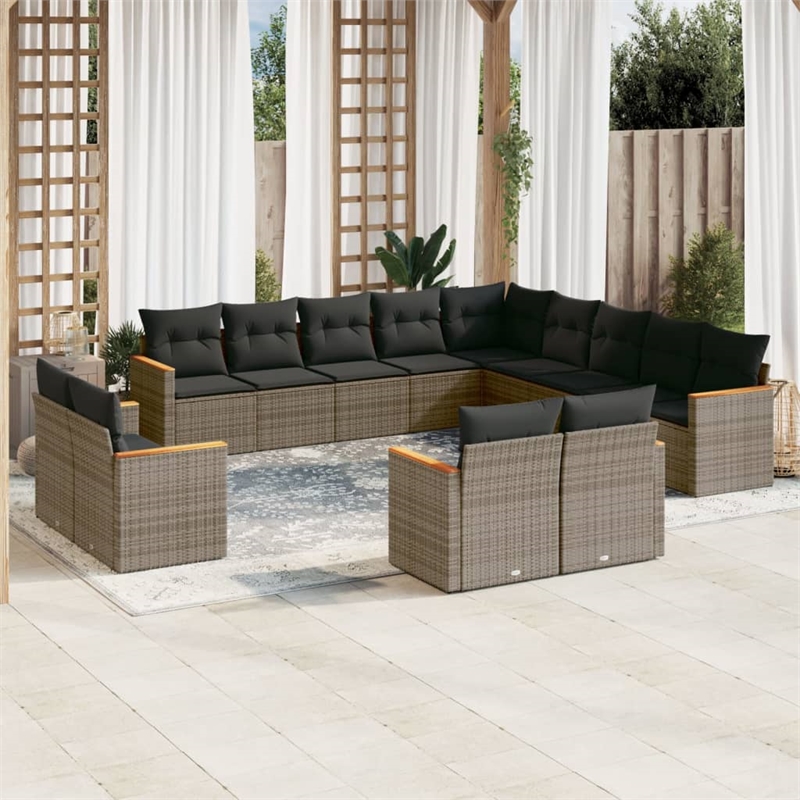 Afuera Living Contemporary 13 Piece Poly Rattan Large Sofa Set in Gray