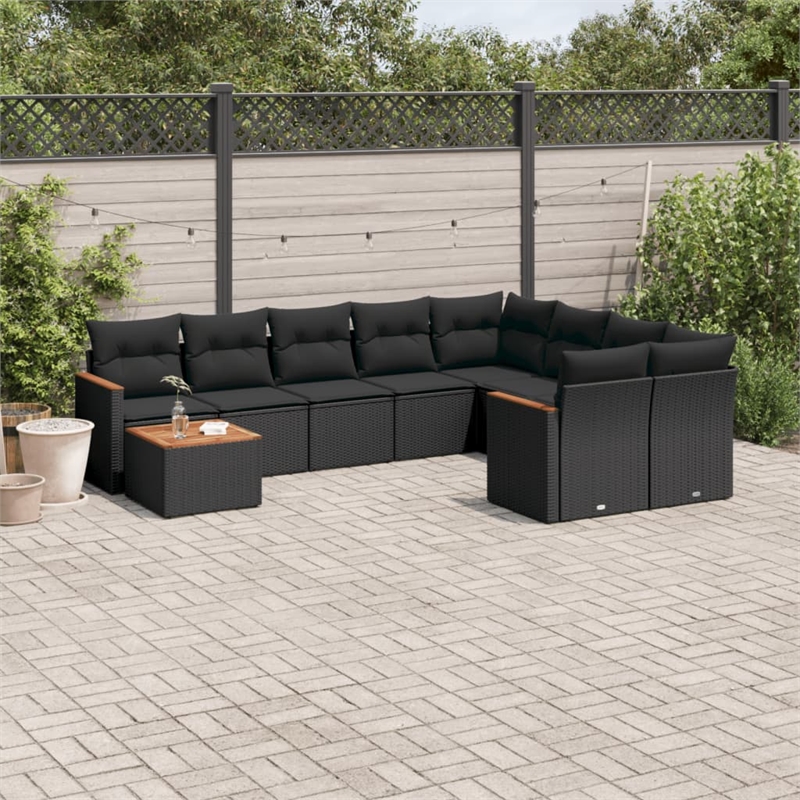 Afuera Living Contemporary Synthetic Poly Rattan 10 Piece Sofa Set in Black