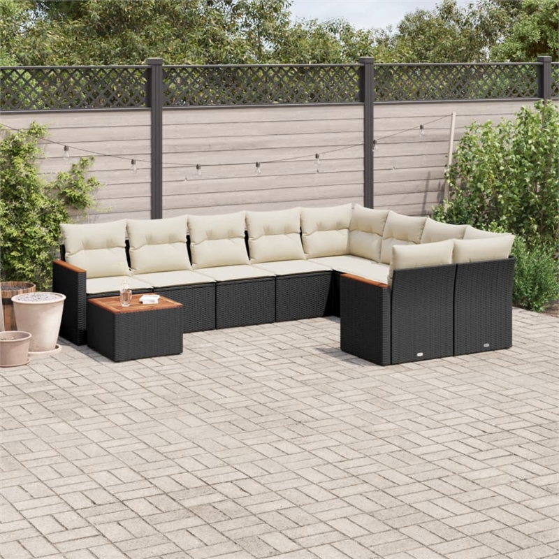 Afuera Living Contemporary 10 Piece Poly Rattan Sofa Set in Black/Cream