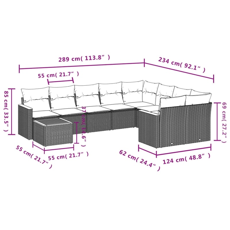 Afuera Living Contemporary 10 Piece Poly Rattan Sofa Set in Black/Cream