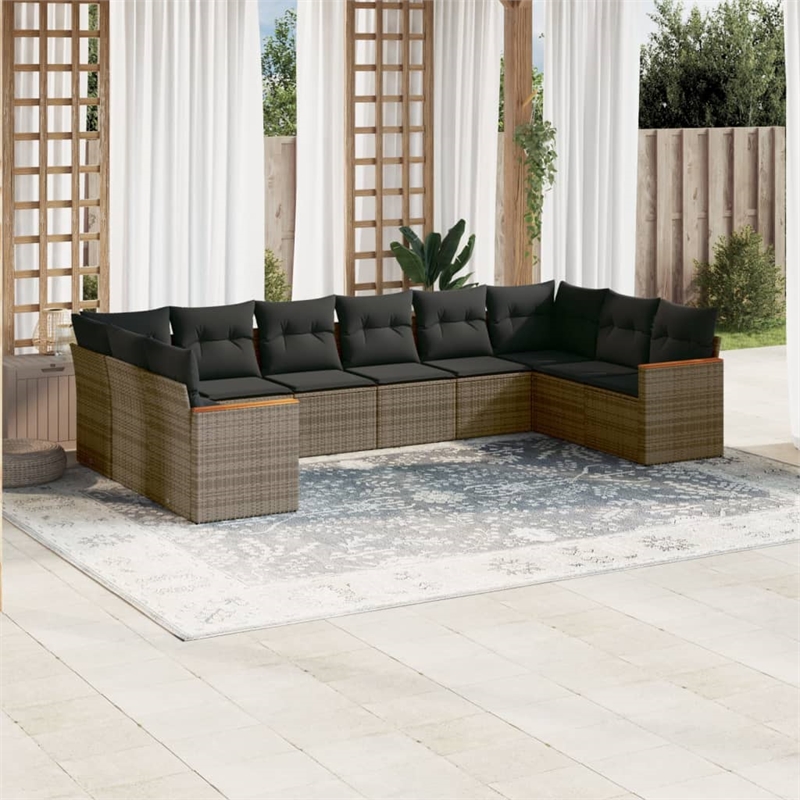 Afuera Living Contemporary Synthetic Poly Rattan 10 Piece  Sofa Set in Gray