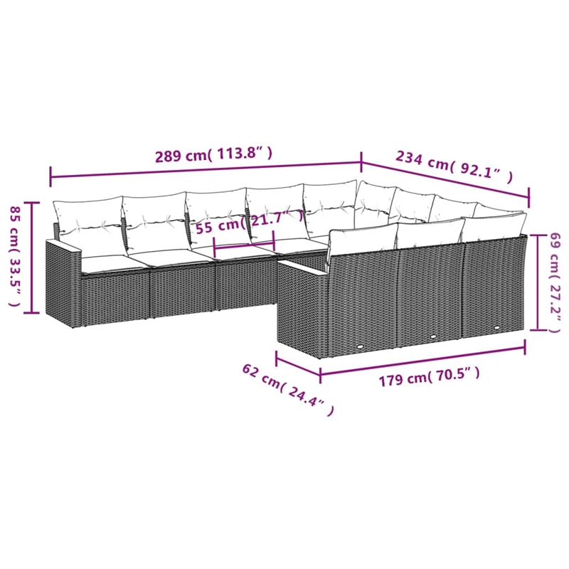 Afuera Living Contemporary 10 Piece Poly Rattan Sofa Set in Gray/Beige