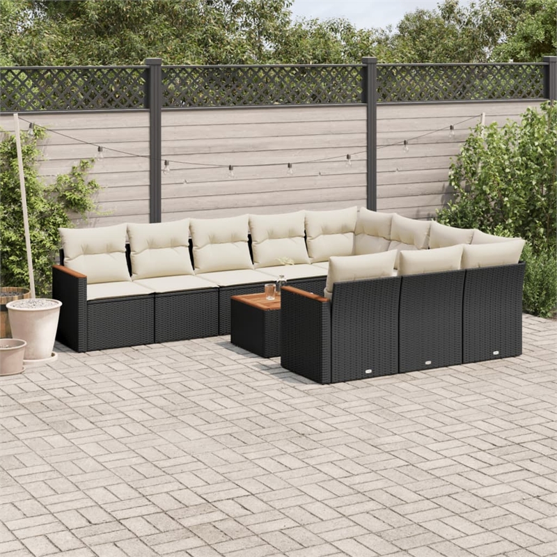 Afuera Living Synthetic Poly Rattan 11 Piece Sofa Set in Black/Cream