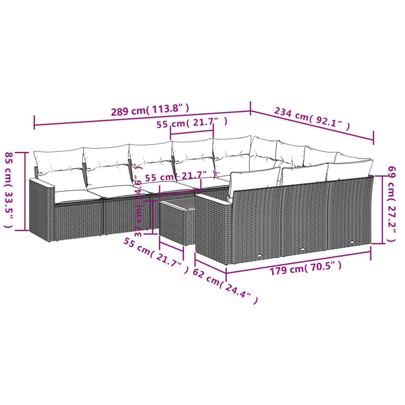 Afuera Living Contemporary 11 Piece Poly Rattan Sofa Set in Gray