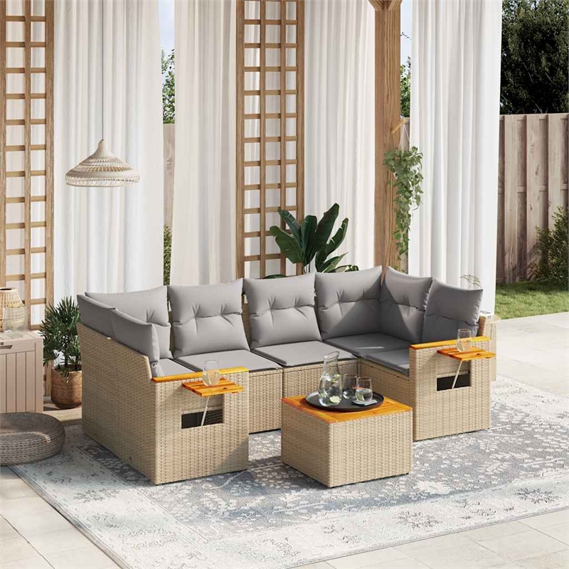 Afuera Living Contemporary 7 Piece Poly Rattan Sofa Set in Gray/Beige