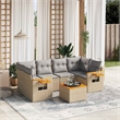Afuera Living Contemporary 7 Piece Poly Rattan Sofa Set in Gray/Beige