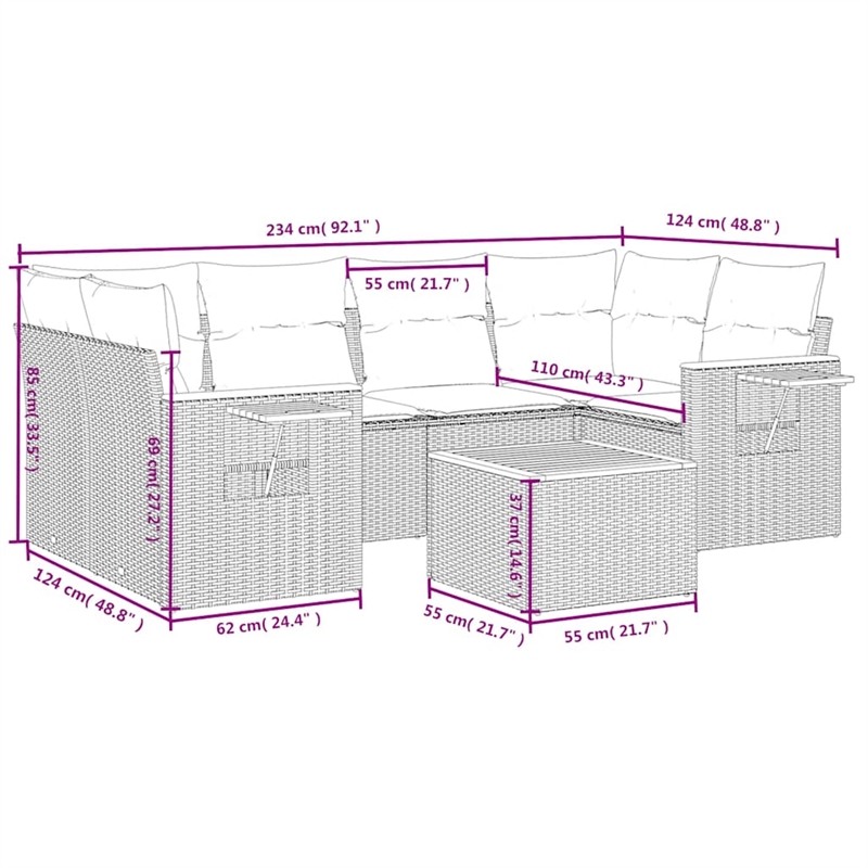 Afuera Living Contemporary 7 Piece Poly Rattan Sofa Set in Gray/Beige
