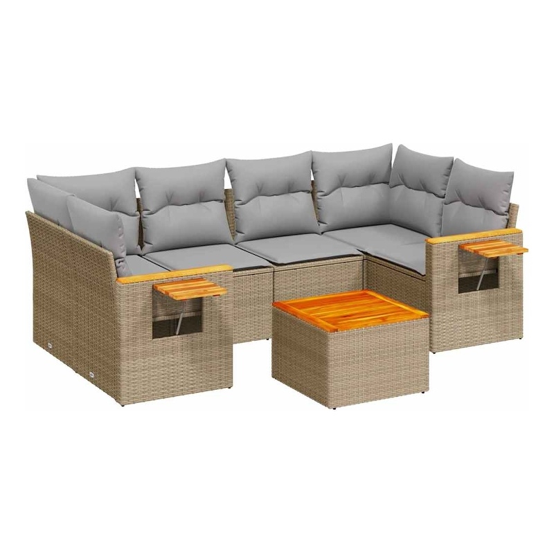 Afuera Living Contemporary 7 Piece Poly Rattan Sofa Set in Gray/Beige