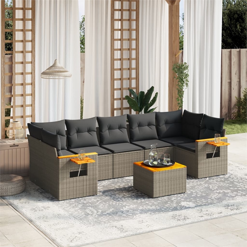 Afuera Living Contemporary 8 Piece Poly Rattan Sofa Set in Gray
