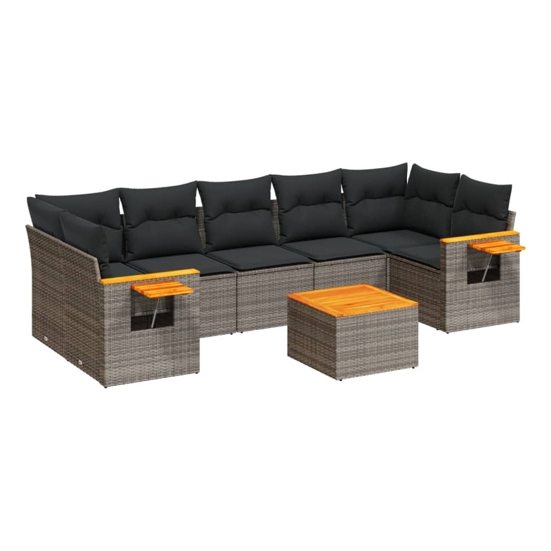 Afuera Living Contemporary 8 Piece Poly Rattan Sofa Set in Gray