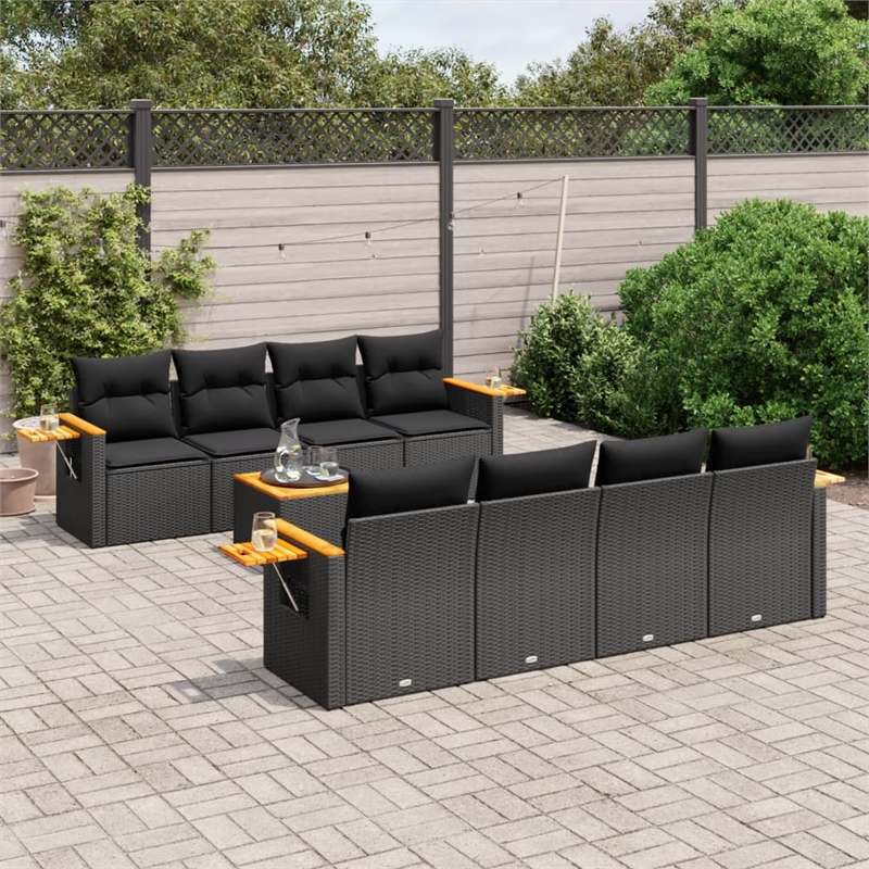 Afuera Living Contemporary Synthetic Poly Rattan 9 Piece Sofa Set in Black