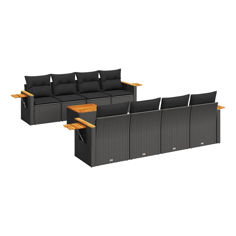 Afuera Living Contemporary Synthetic Poly Rattan 9 Piece Sofa Set in Black