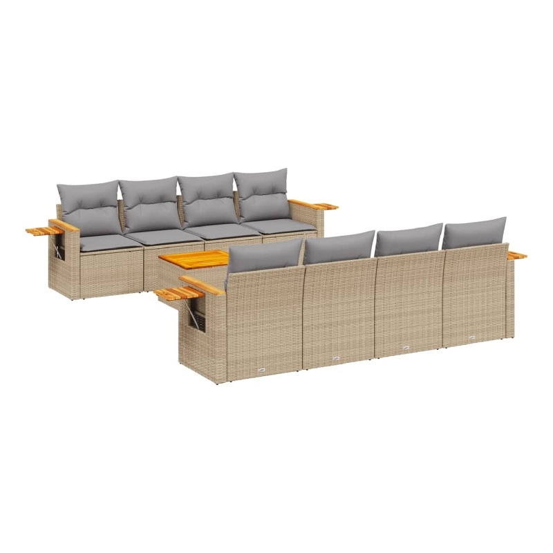 Afuera Living Contemporary Synthetic Poly Rattan 9 Piece Sofa Set in Beige