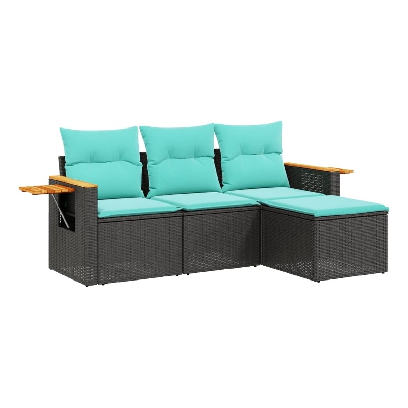 Afuera Living 4 Piece Poly Rattan Patio Sofa Set in Black/Blue
