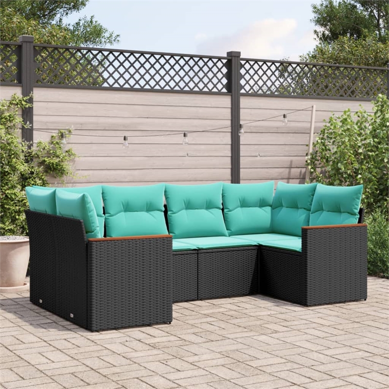 Afuera Living Poly Rattan Large Patio Sofa Set in Black/Blue