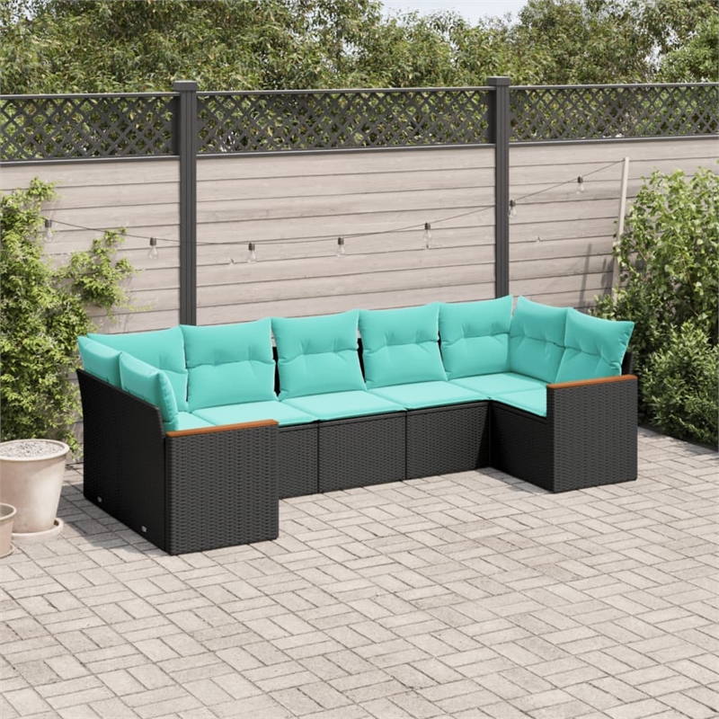 Afuera Living 7 Piece Poly Rattan Patio Sofa Set in Black/Blue