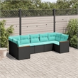 Afuera Living 7 Piece Poly Rattan Patio Sofa Set in Black/Blue