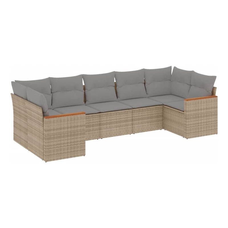 Afuera Living Contemporary 7 Piece Poly Rattan Sofa Set in Beige