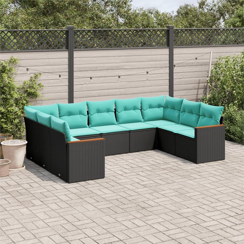Afuera Living 9 Piece Poly Rattan Patio Sofa Set in Black/Blue