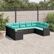 Afuera Living 9 Piece Poly Rattan Patio Sofa Set in Black/Blue