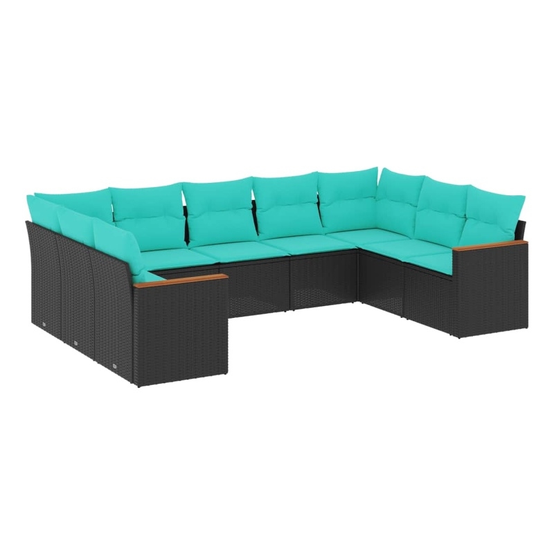 Afuera Living 9 Piece Poly Rattan Patio Sofa Set in Black/Blue