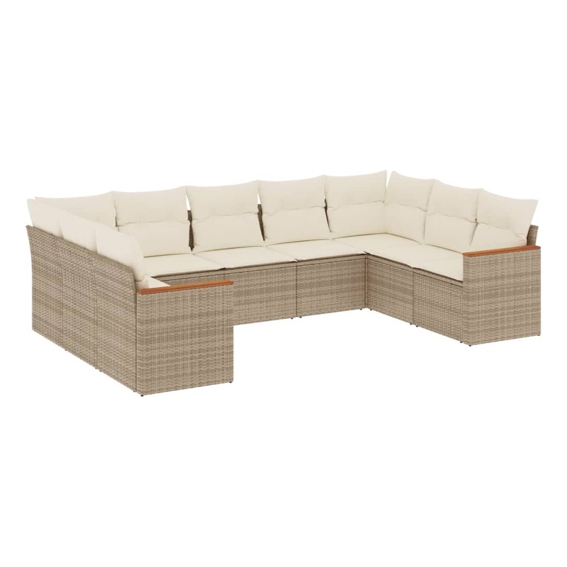Afuera Living Contemporary Synthetic Poly Rattan 9 Piece  Sofa Set in Beige