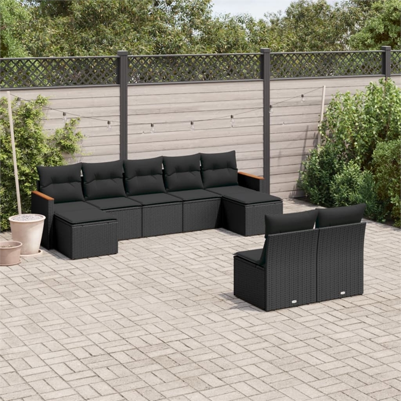 Afuera Living Contemporary 9 Piece Poly Rattan Sofa Set in Black
